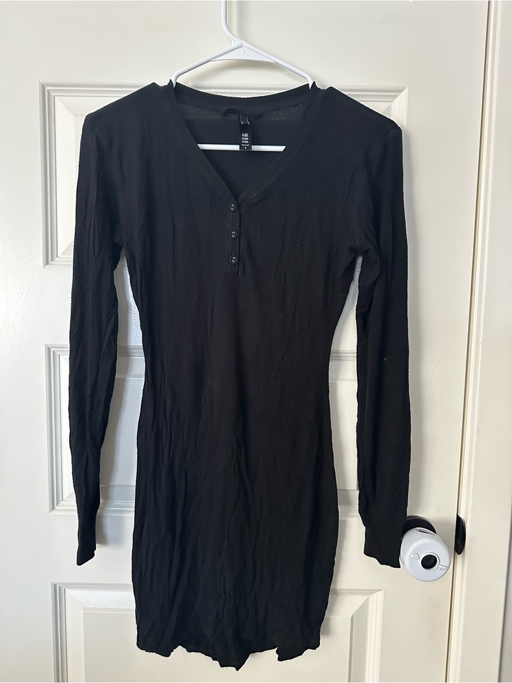 SKIMS Black Scoop Neck Button Pajama Dress